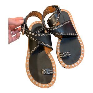 Isabel Marant JOOL Sandals Buckle Grommet Black Sz 7.5 One Toe
